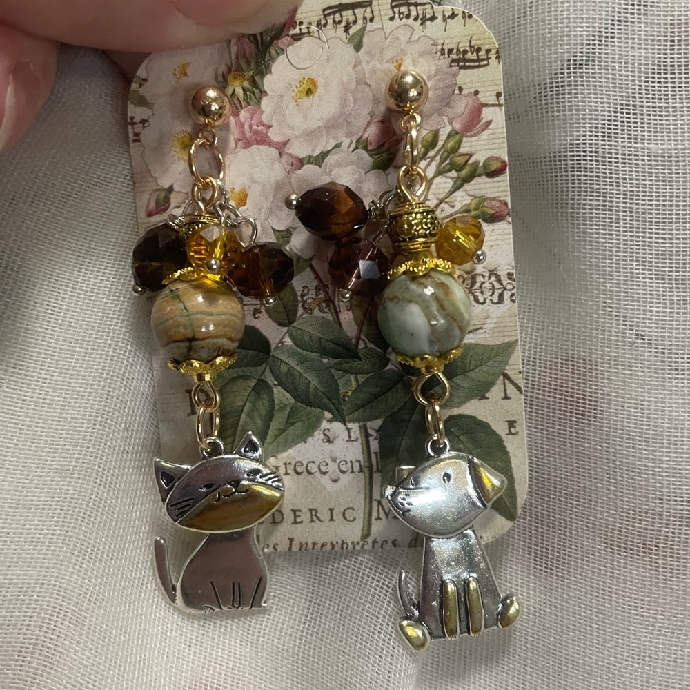 Silver and Gold Cat & Dog Earrings - Picture 4 of 4